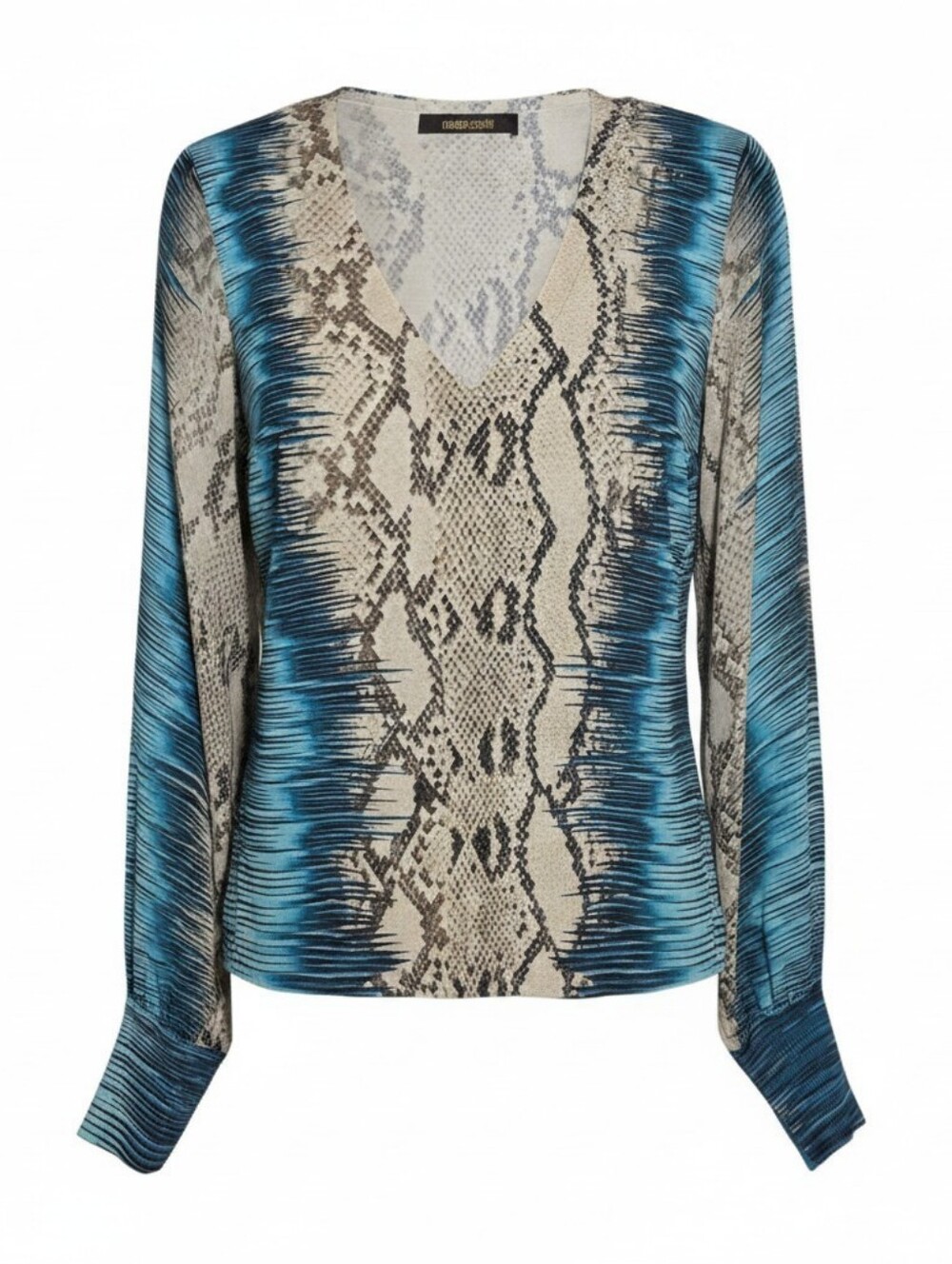 Roberto Cavalli Silk Cashmere Snakeskin Python Print V-Neck Blouse Top IT 44